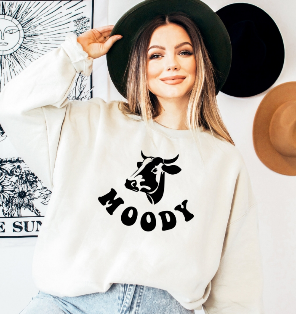 "Moody" Cow. Super Soft Sweat Shirt funny cow sweatshirt