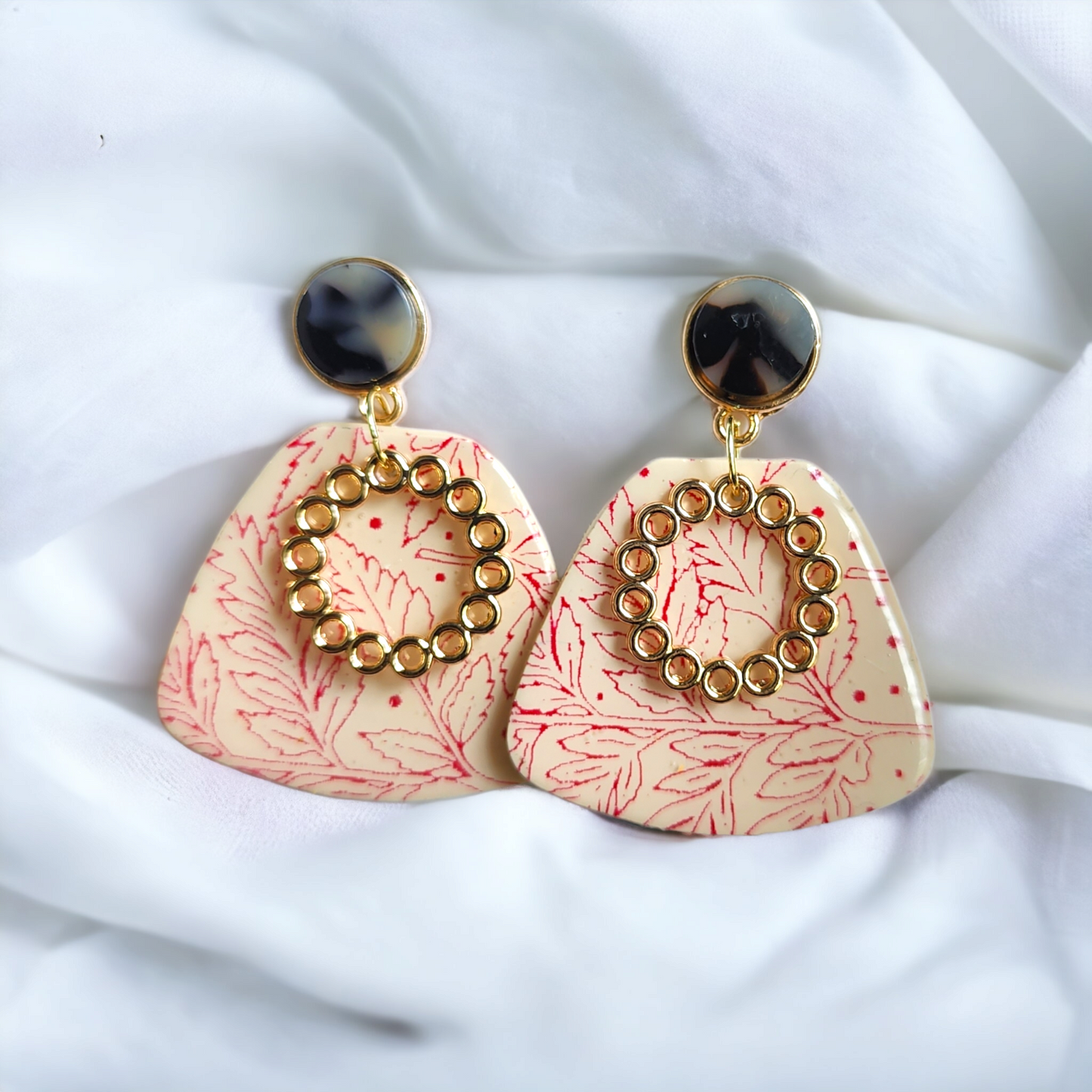 Handmade seasonal polymer clay earrings with gold accents