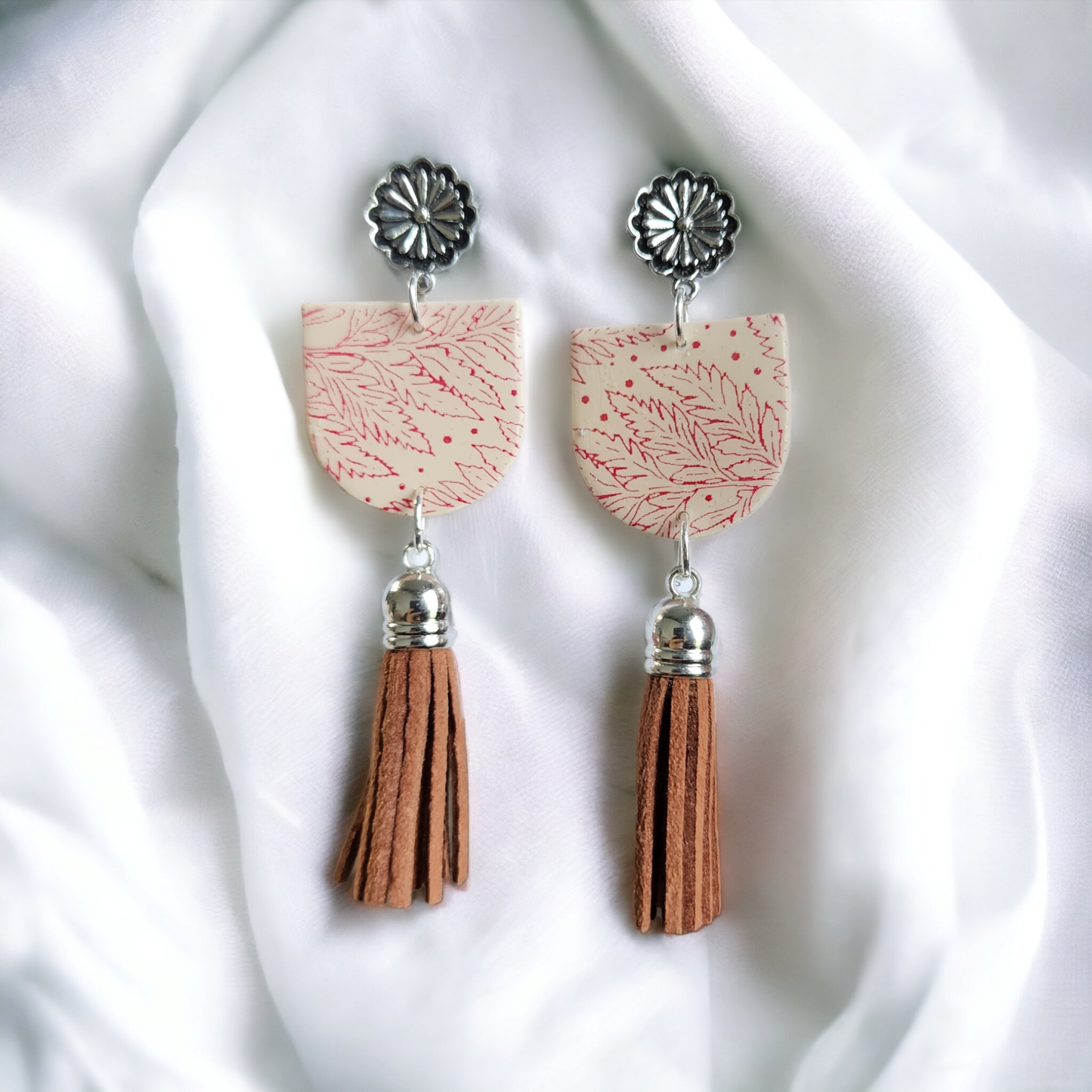 Handmade seasonal dangle polymer clay earrings with tassels