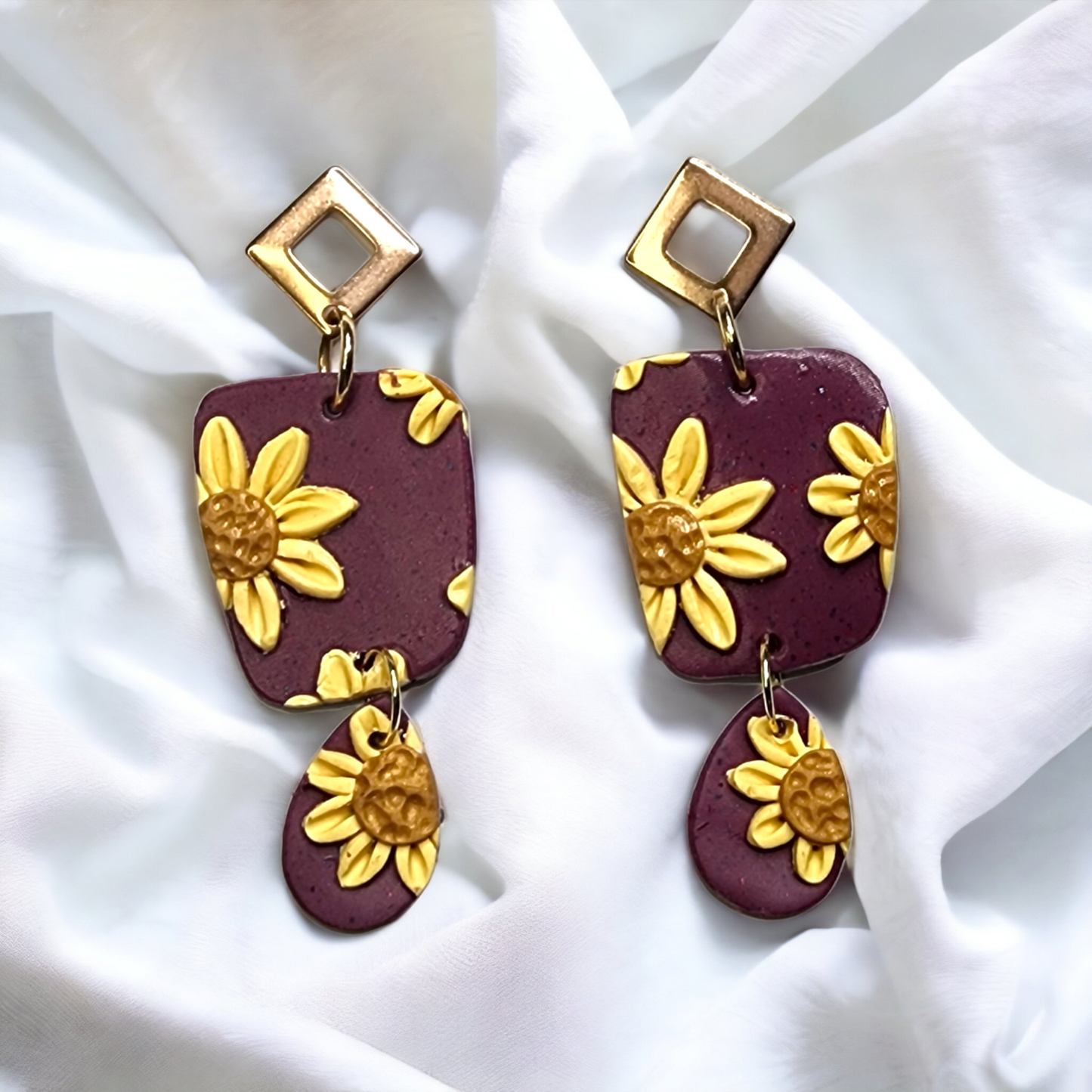Handmade sunflower polymer clay earrings