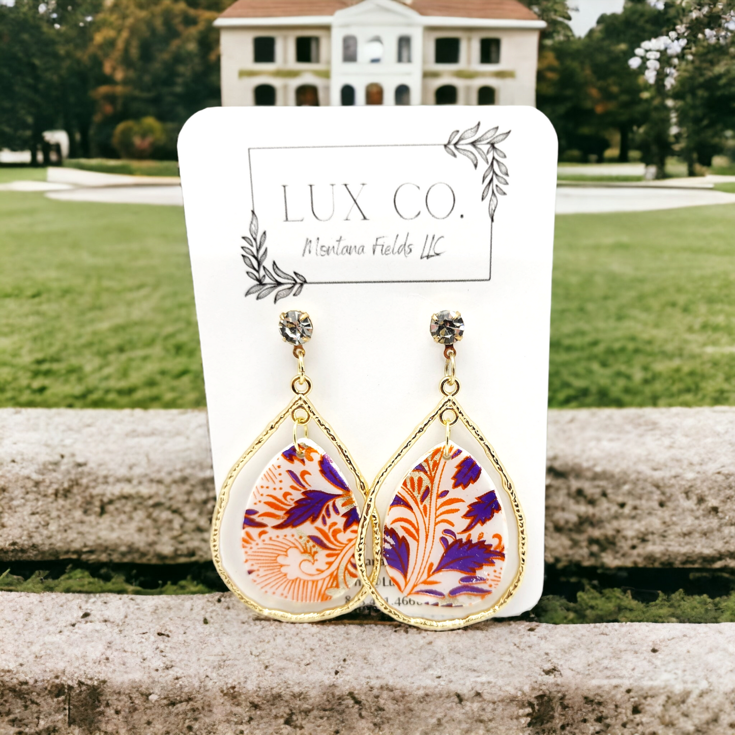 Orange, Purple, and Gold Fancy Earrings