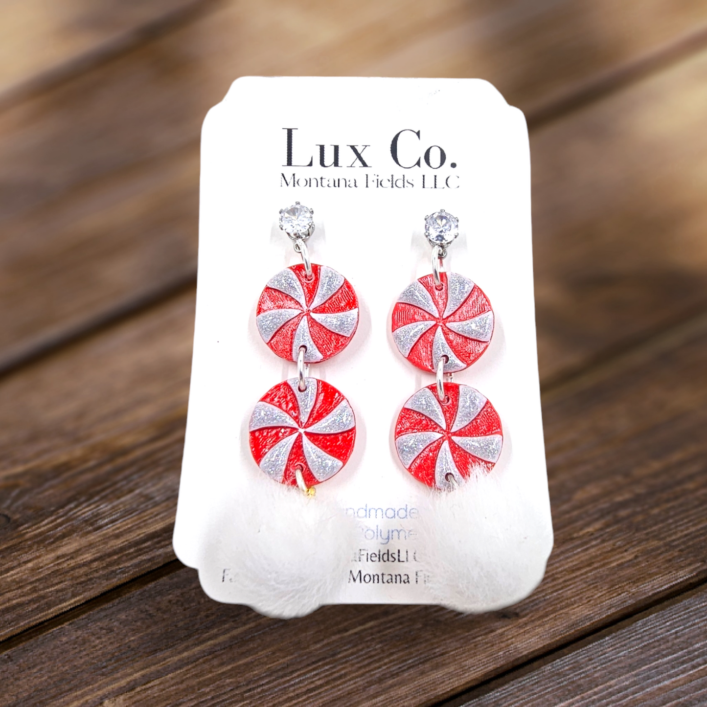Candycane with Pom Poms - Polymer Clay Earrings