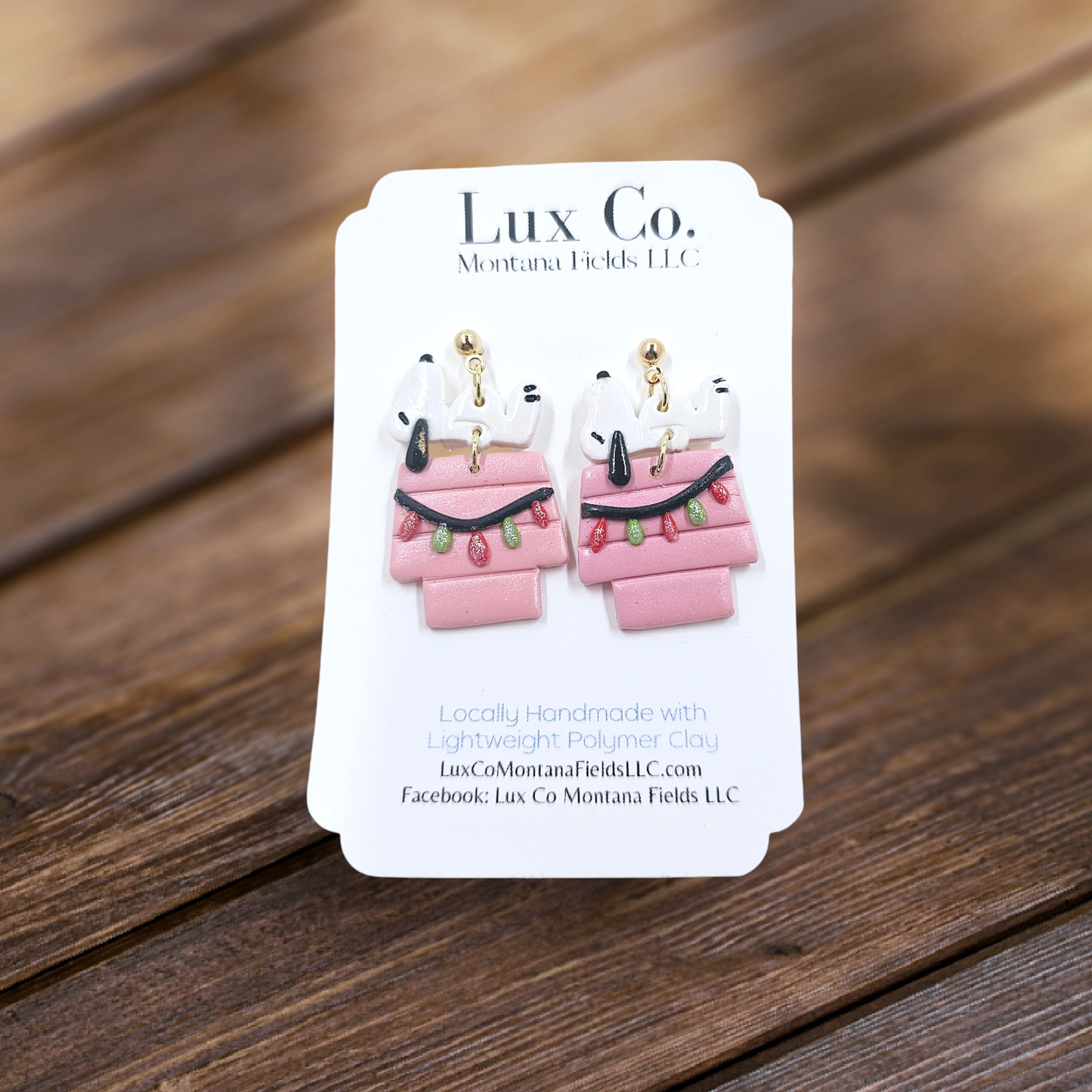 Christmas Snoopy on Dog House -Polymer Clay Earrings