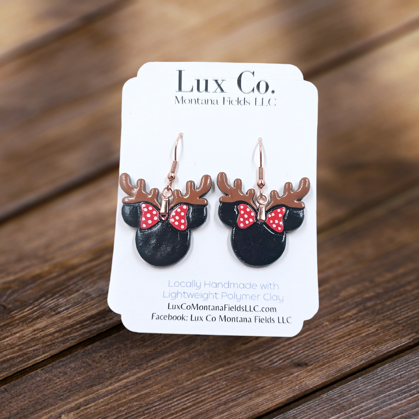 Magic Mouse Reindeer with Bow - Polymer Clay Earrings design