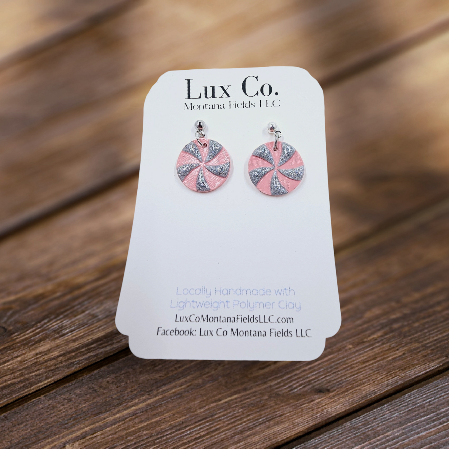 Pink Candycane with Sparkle- Polymer Clay Earrings
