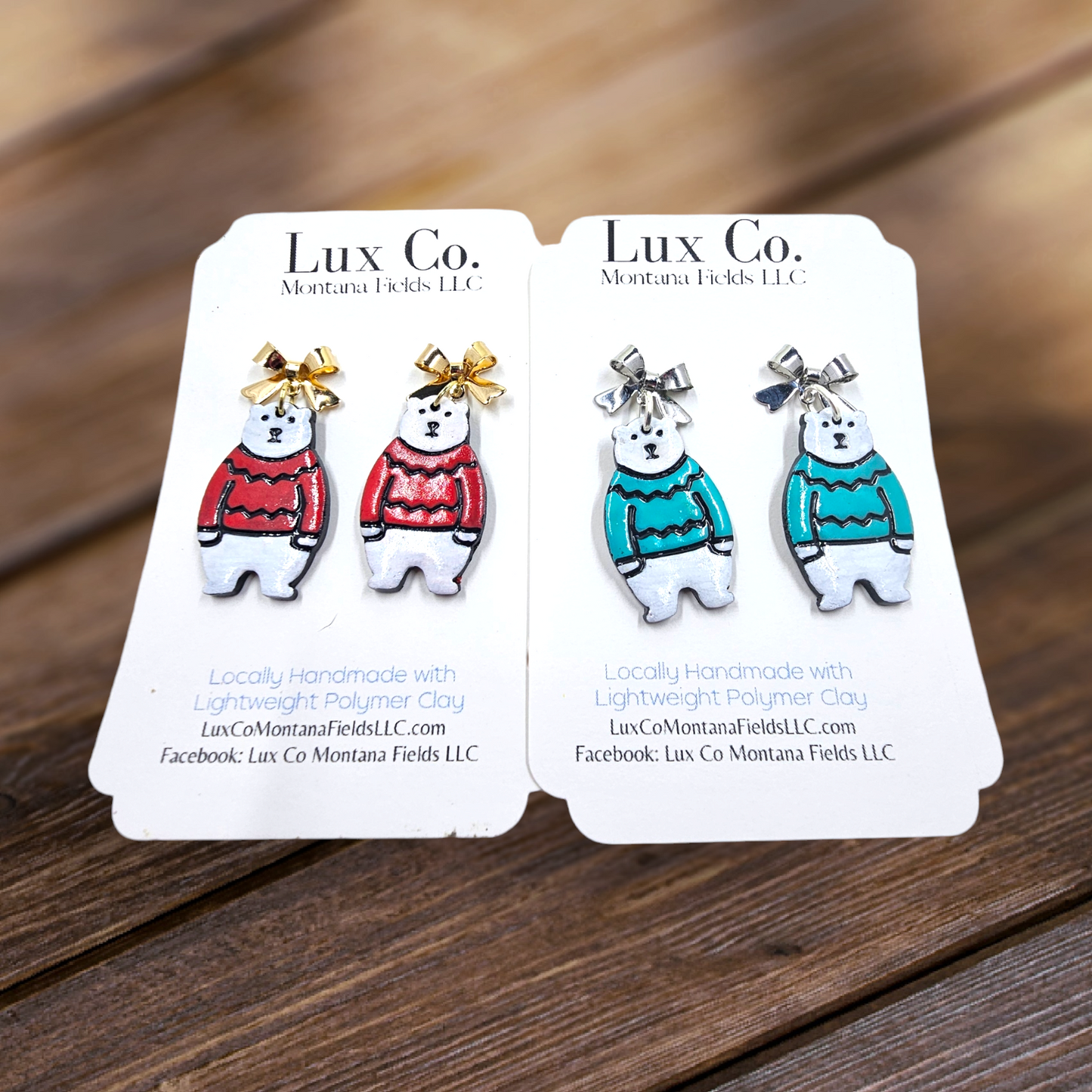Polar Bear in Sweater - Polymer Clay Earrings