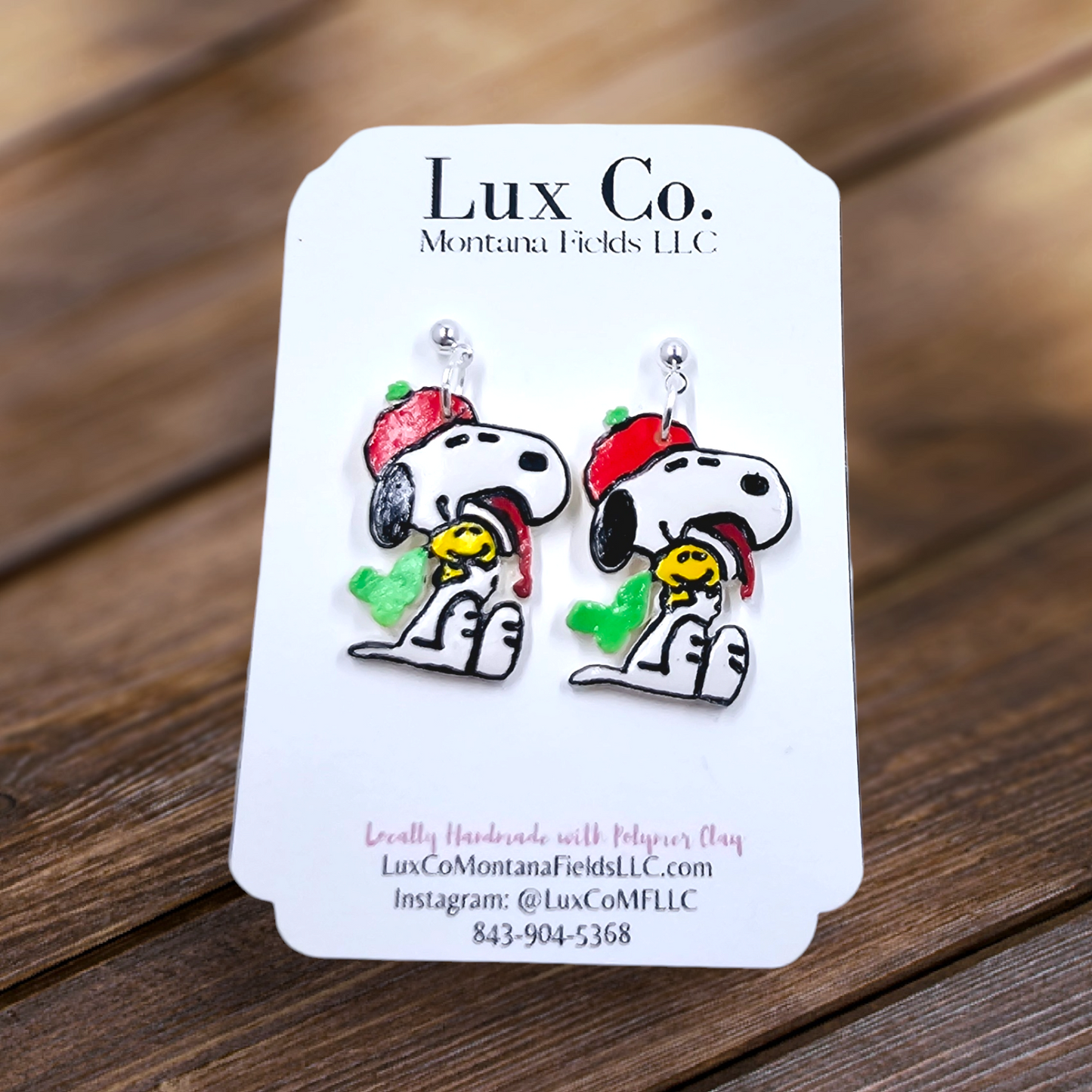Holiday Snoopy with Woodstock -Polymer Clay Earrings