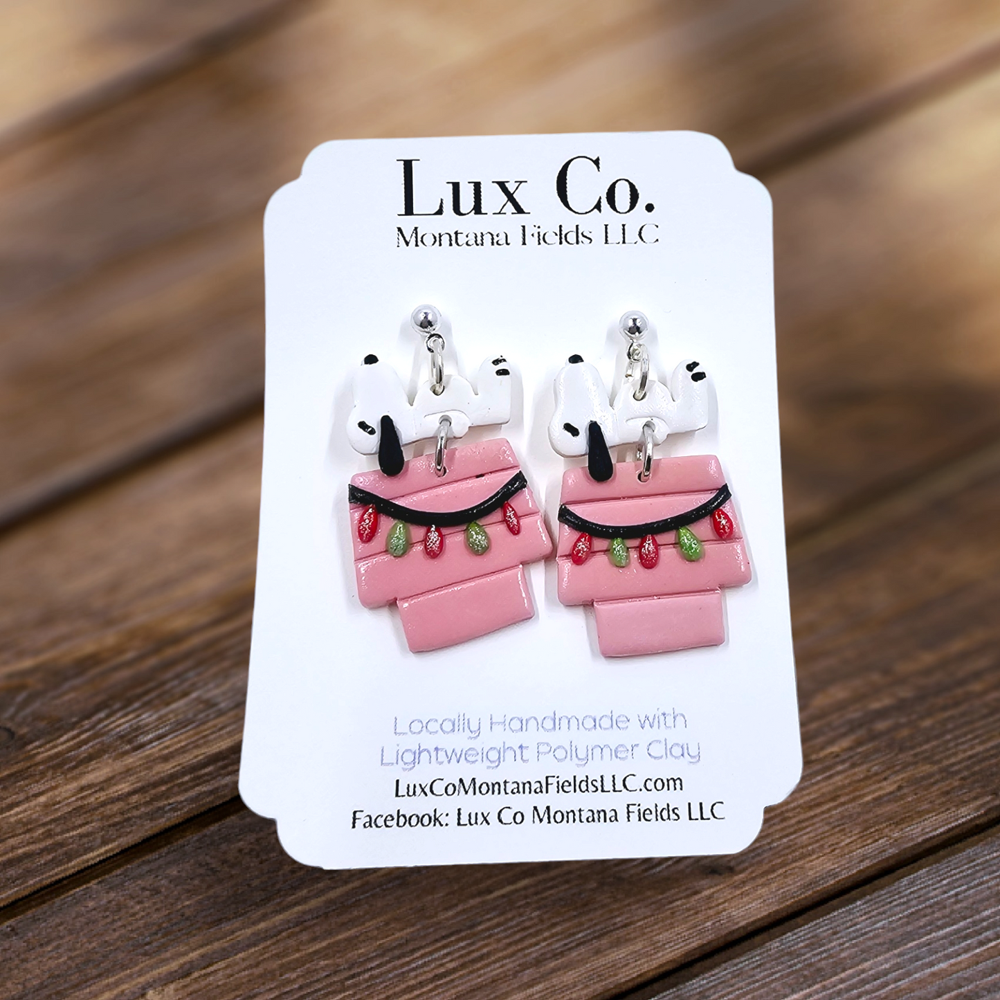 Christmas Snoopy on Dog House -Polymer Clay Earrings