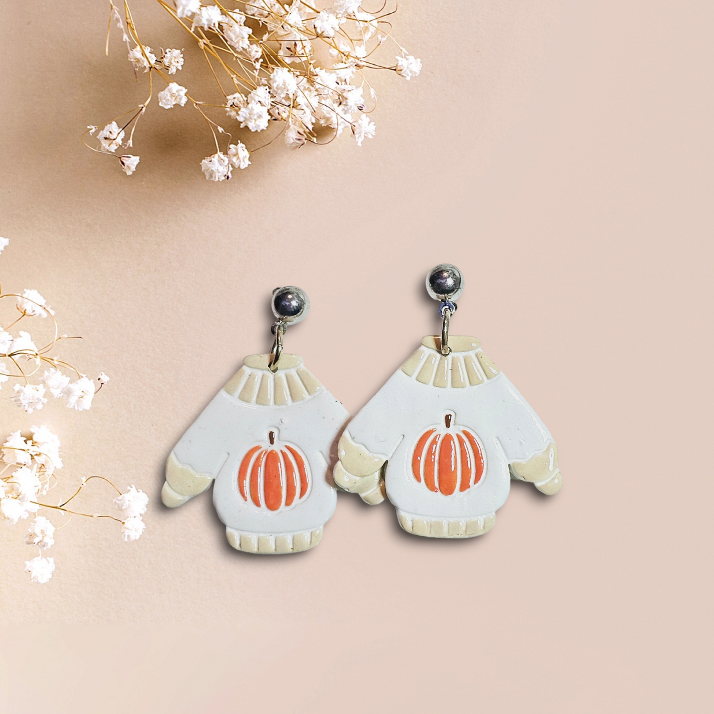 Pumpkin Sweater - Polymer Clay Earrings for sensitive ears