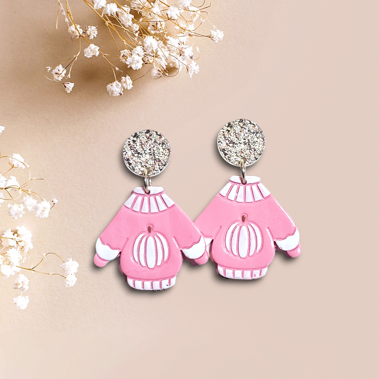 Pumpkin Sweater - Polymer Clay Earrings for sensitive ears