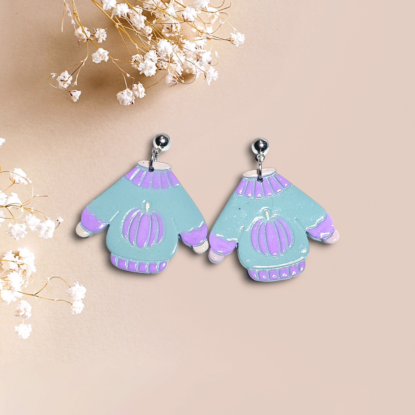 Pumpkin Sweater - Polymer Clay Earrings for sensitive ears