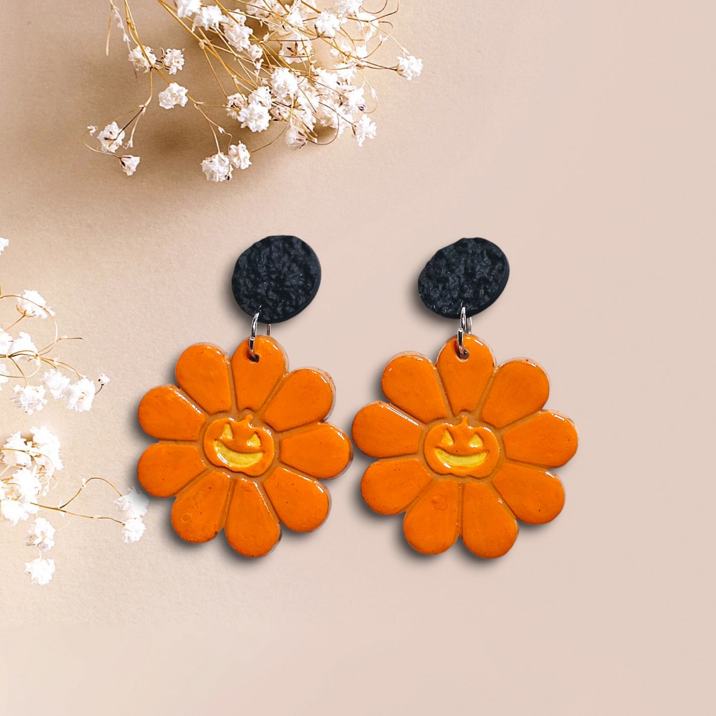 Pumpkin Flower Polymer Clay Earrings handmade and nickel free