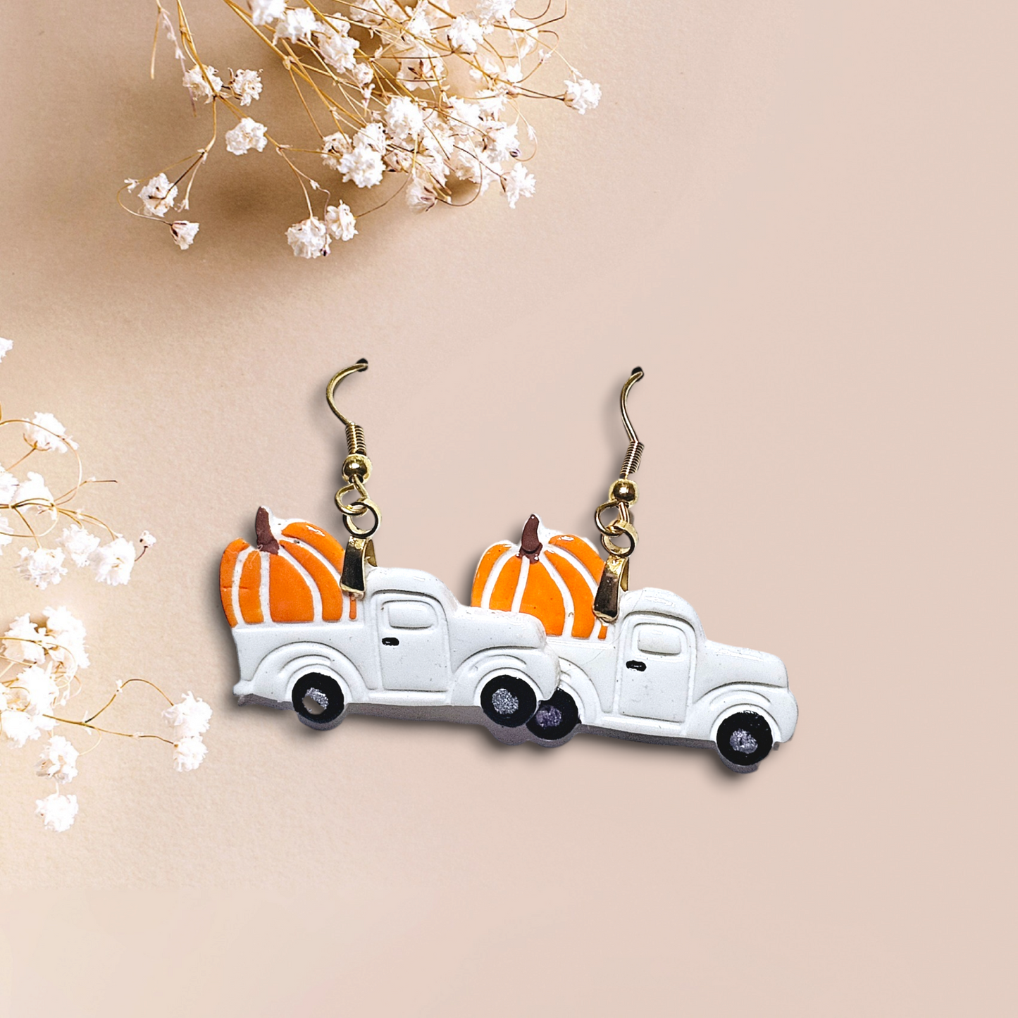 Pumpkin Truck - Polymer Clay Earrings lightweight fall design
