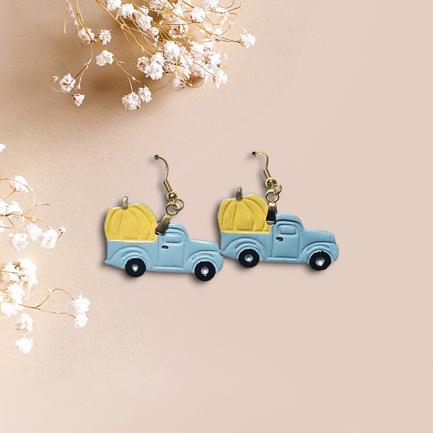 Pumpkin Truck - Polymer Clay Earrings lightweight fall design