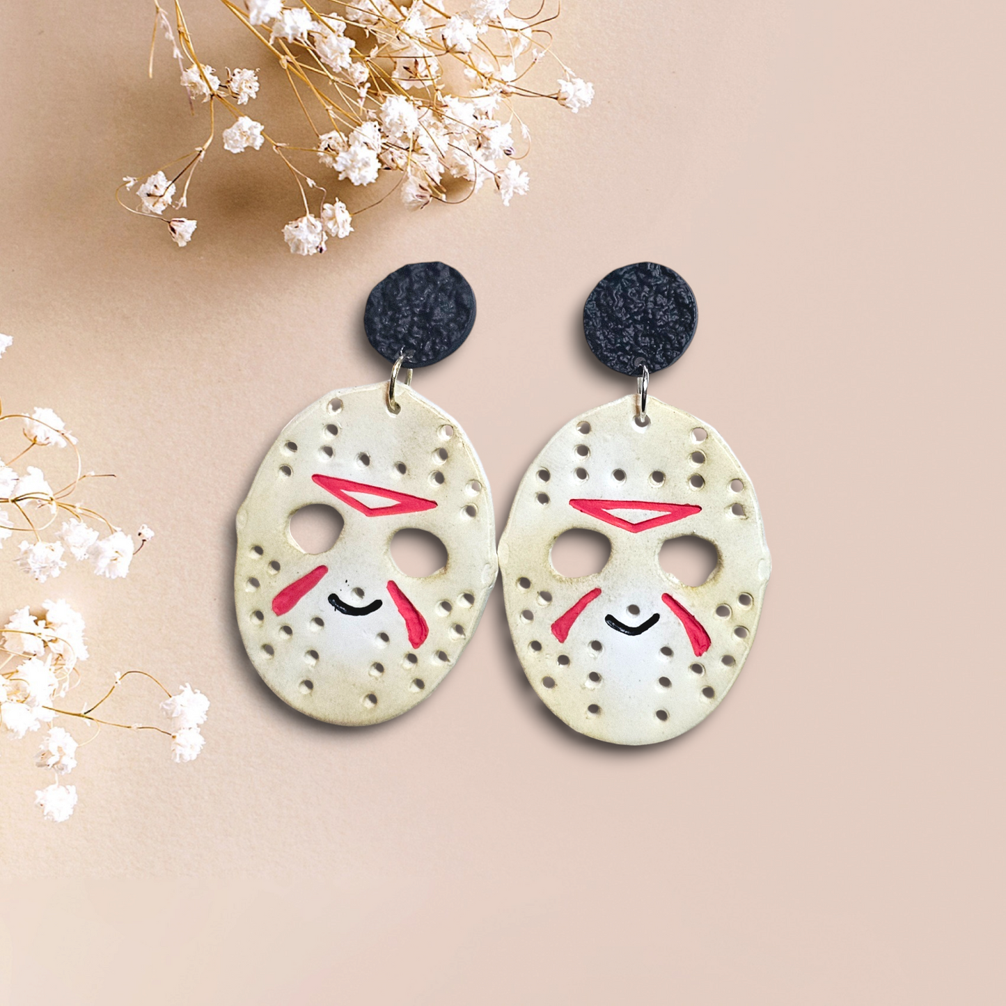 Jason Mask Polymer Clay Earrings handmade lightweight pair