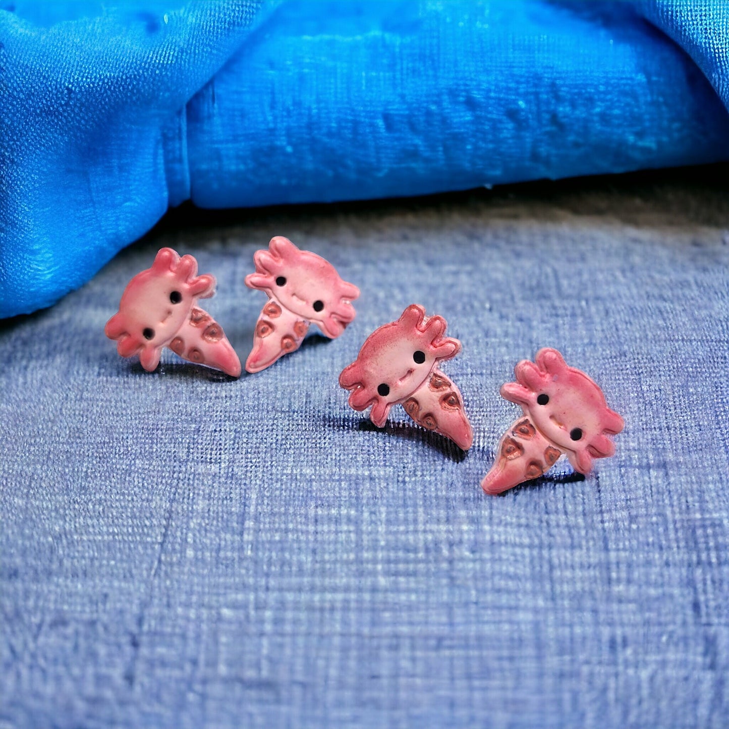 Axolotl studs, polymer clay, stud earrings, Nickel Free Earrings, Oceanic Earrings, Aquatic Animal Earrings