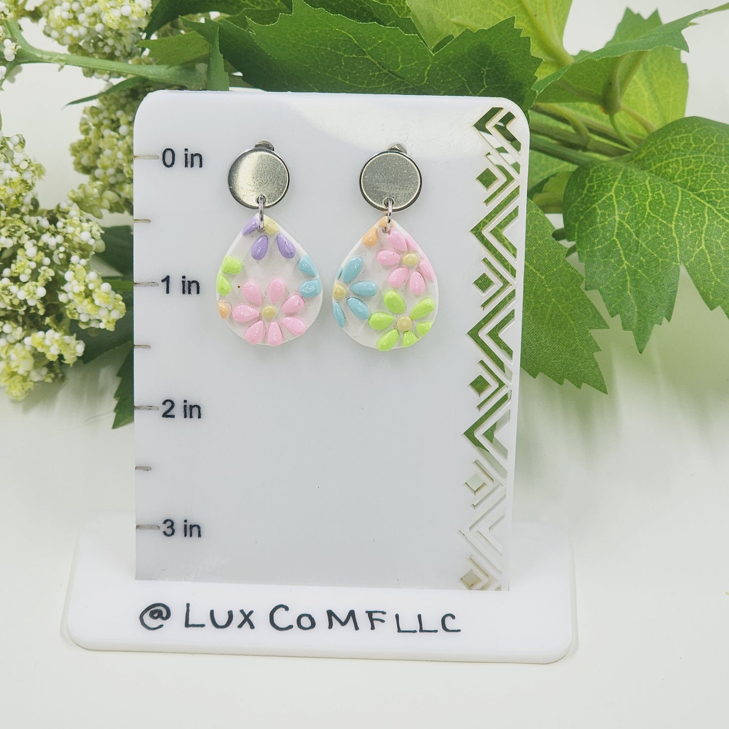 Pastel Floral Pattern Earrings handmade polymer clay earrings