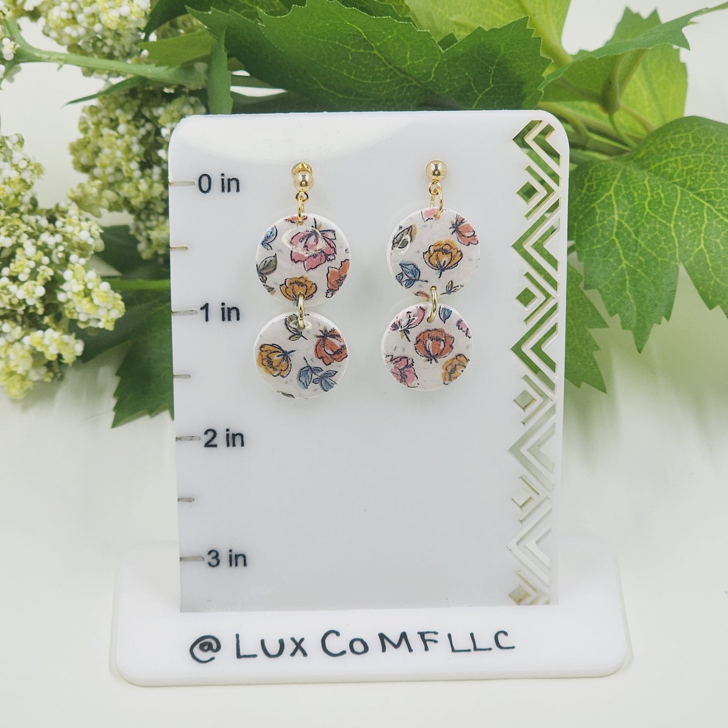 Floral Print Earrings Lightweight Polymer Clay Earrings