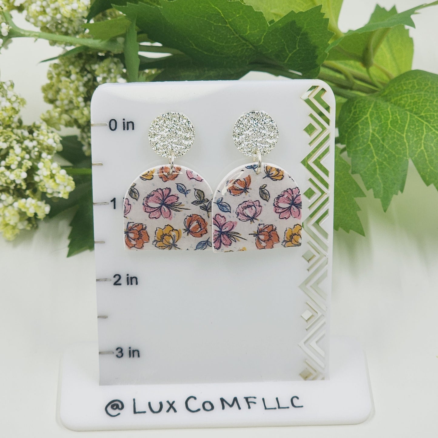Floral Print Earrings Lightweight Polymer Clay Earrings