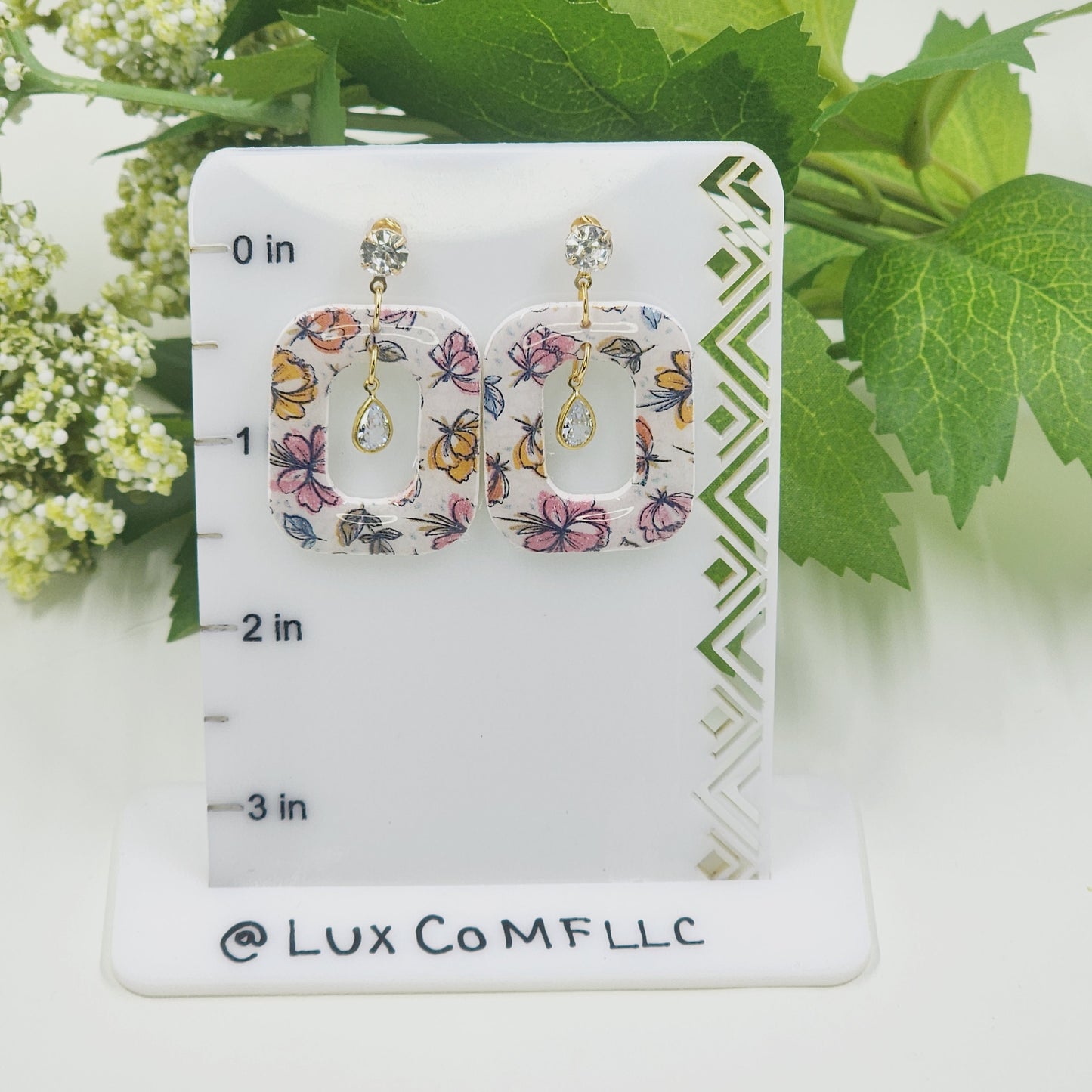 Floral Print Earrings Lightweight Polymer Clay Earrings