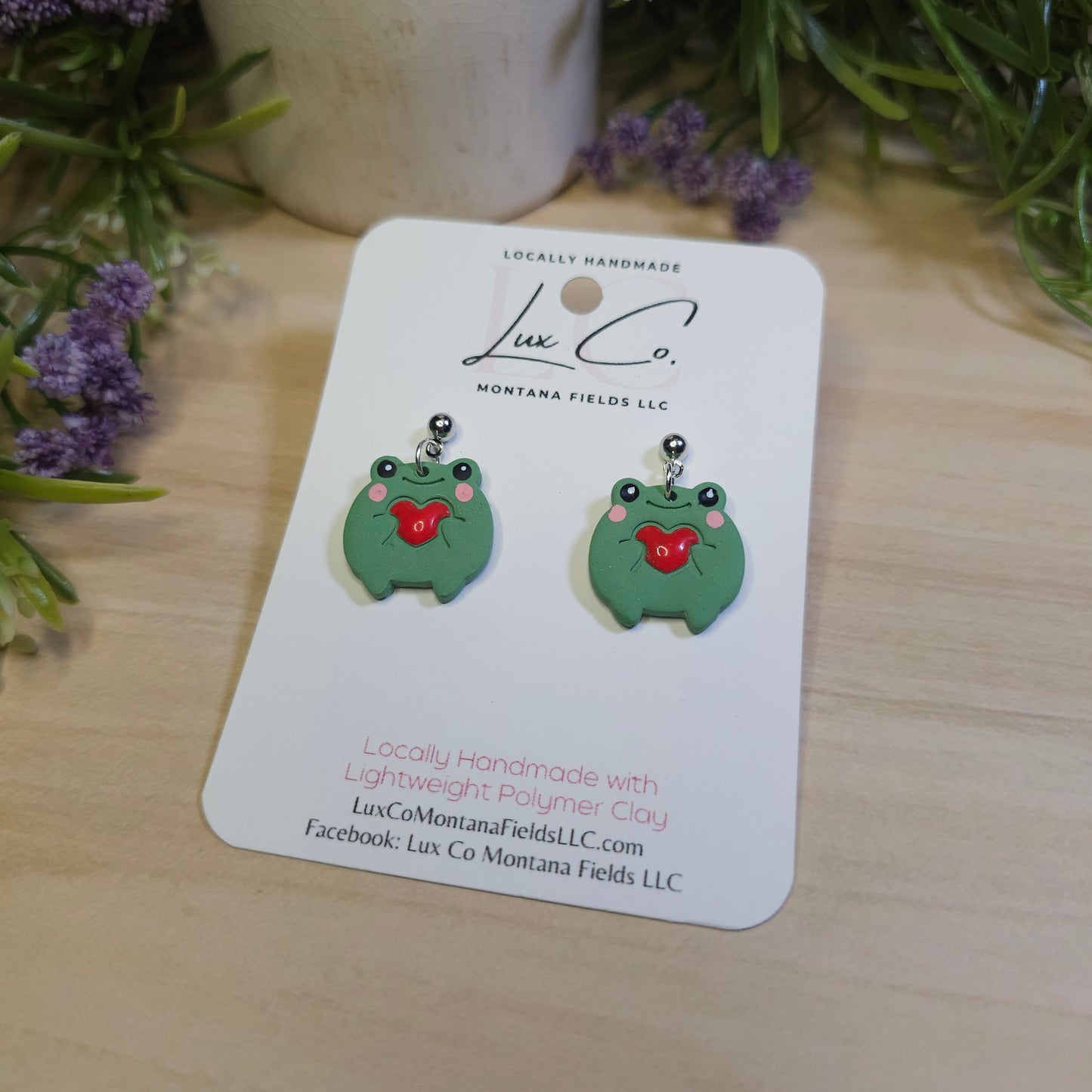 Valentines Frog - Polymer Clay Earrings Handmade cute frog gift