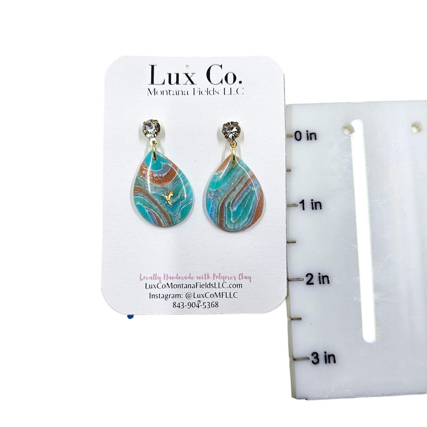 Turquoise Geo Marbled Polymer Clay Earrings