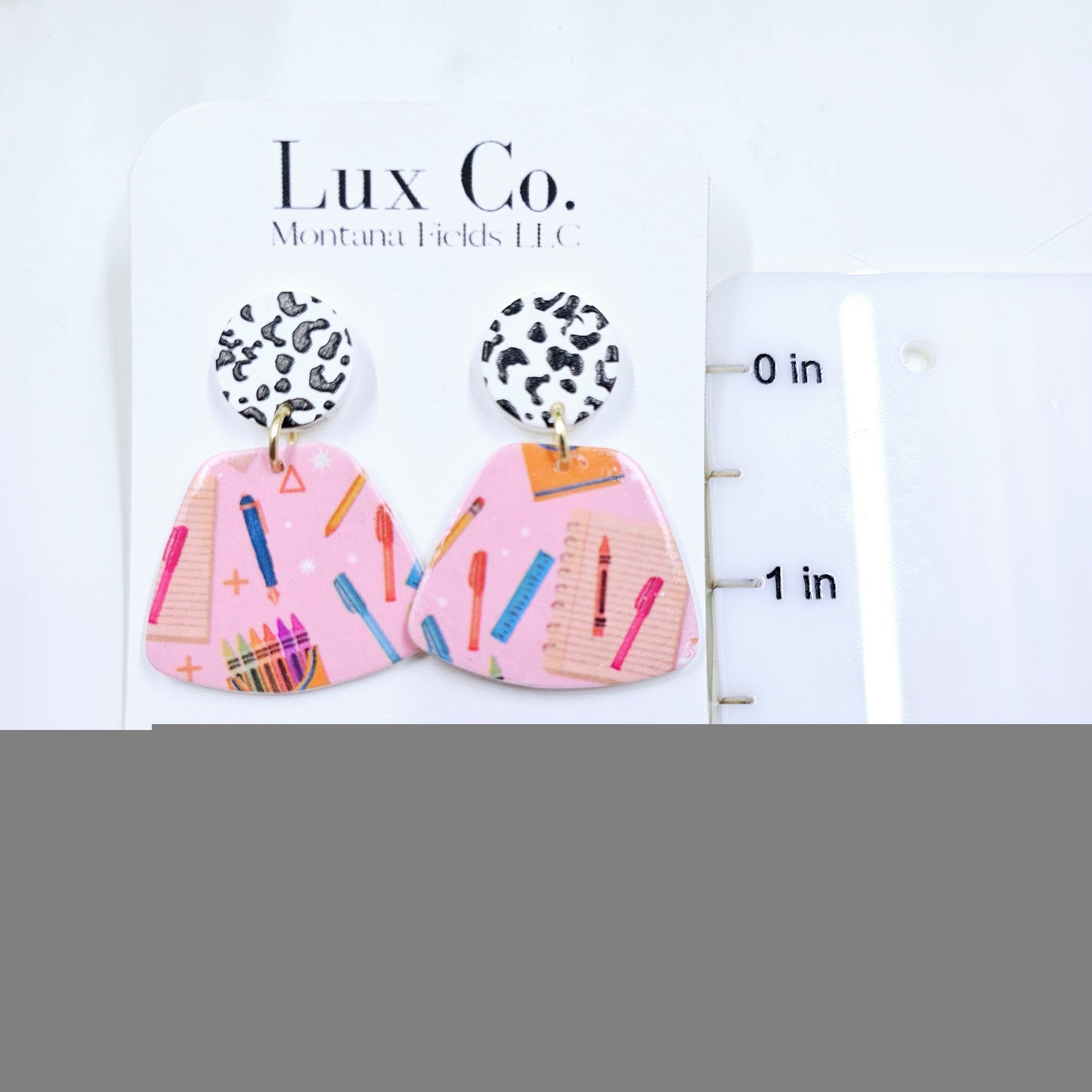 Pink School Supplies Polymer Clay Earrings