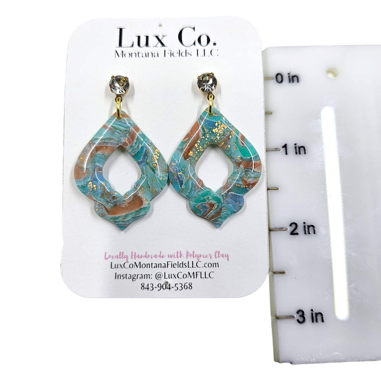 Turquoise Geo Marbled Polymer Clay Earrings