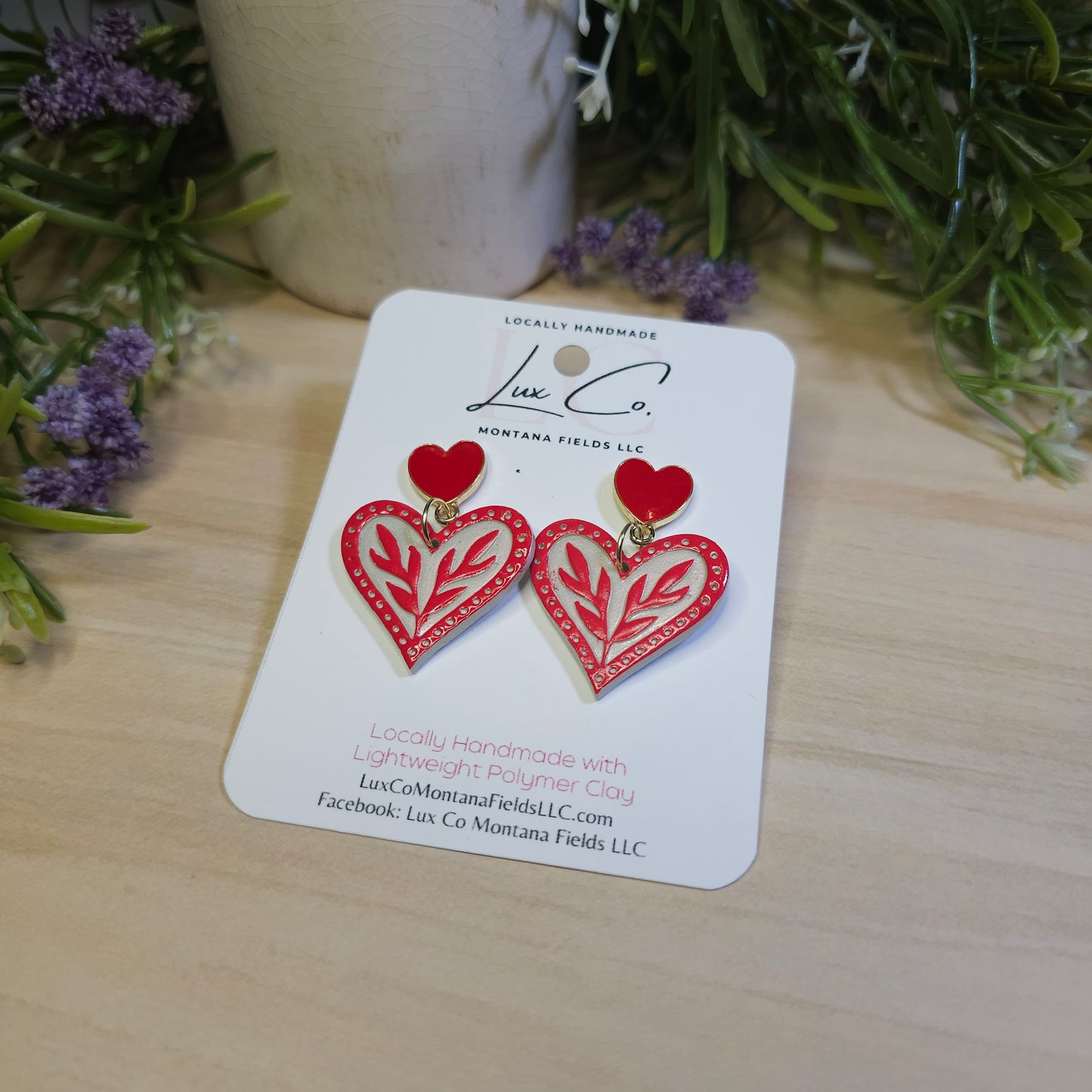 Filigree Heart – Polymer Clay Earrings with heart-shaped design