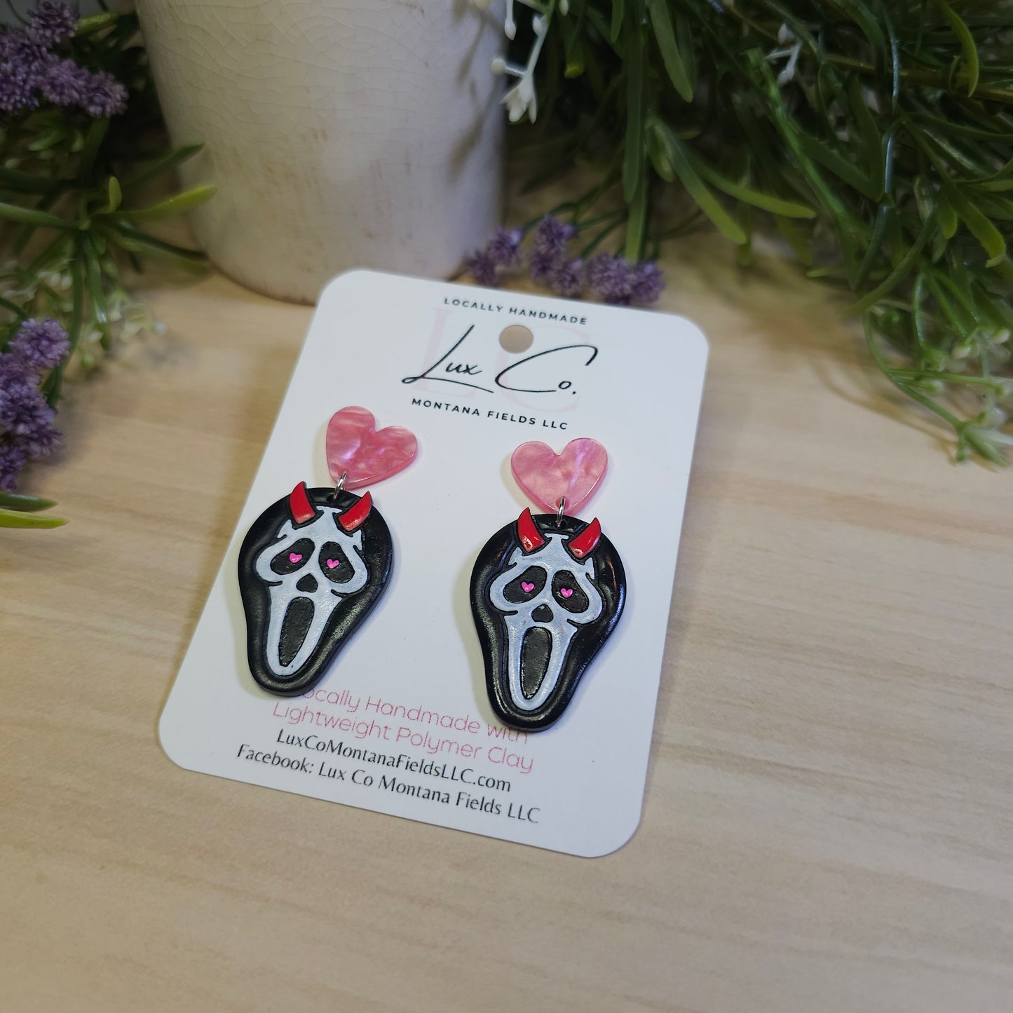 Valentines Ghost Face - Polymer Clay Earrings Handmade
