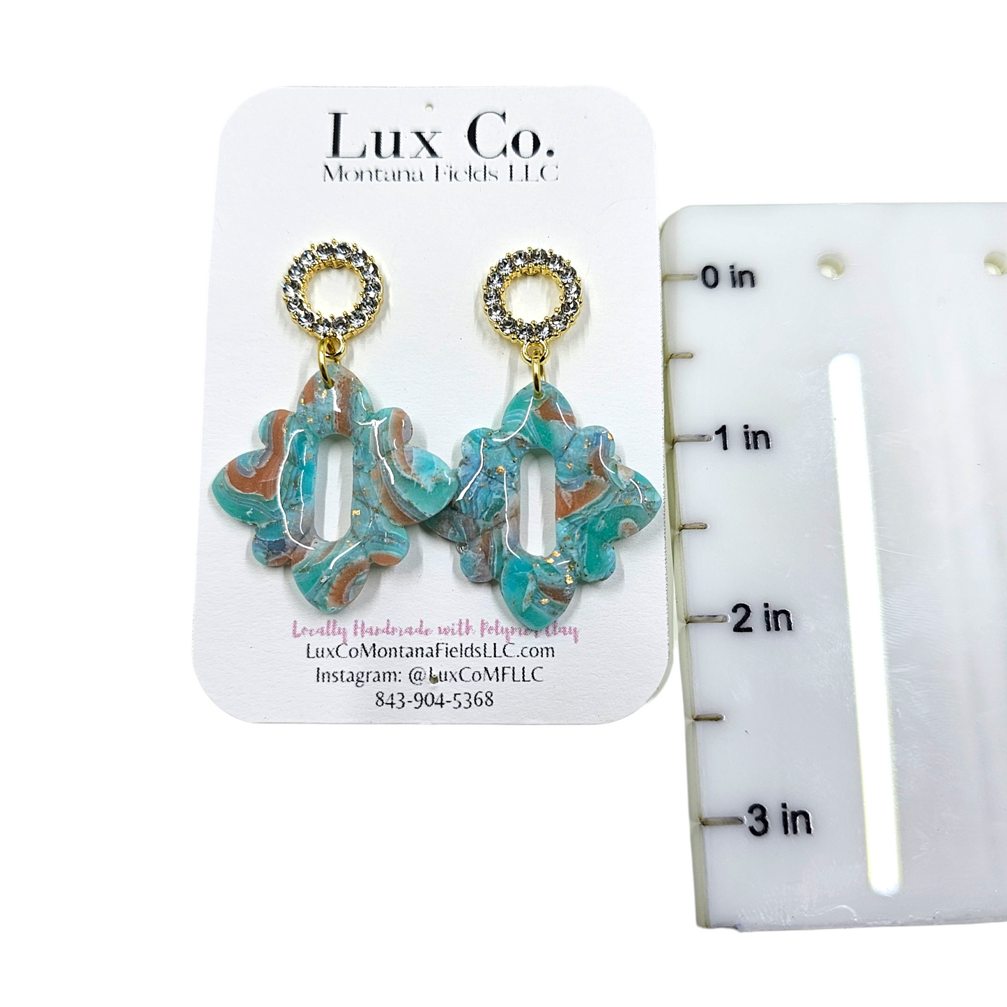 Turquoise Geo Marbled Polymer Clay Earrings