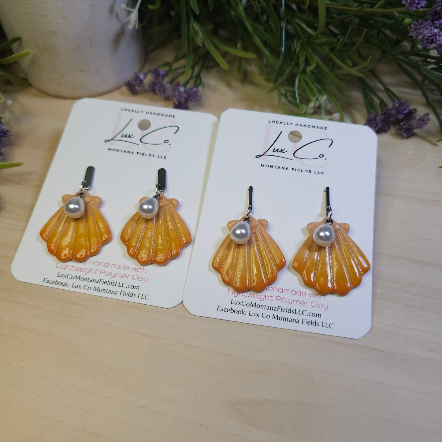 Orange Seashell – Polymer Clay Earrings with handmade detail