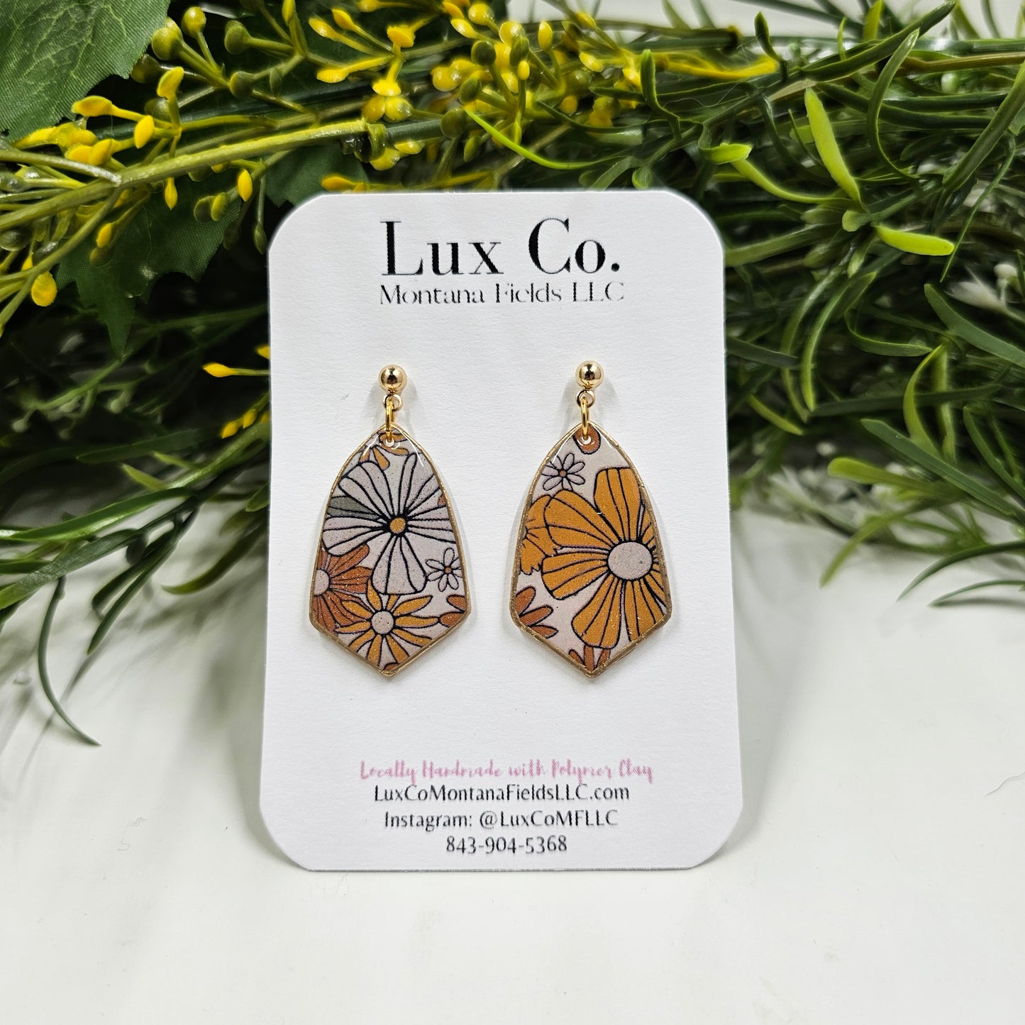 Orange| White Polymer Clay Earrings lightweight and nickel-free