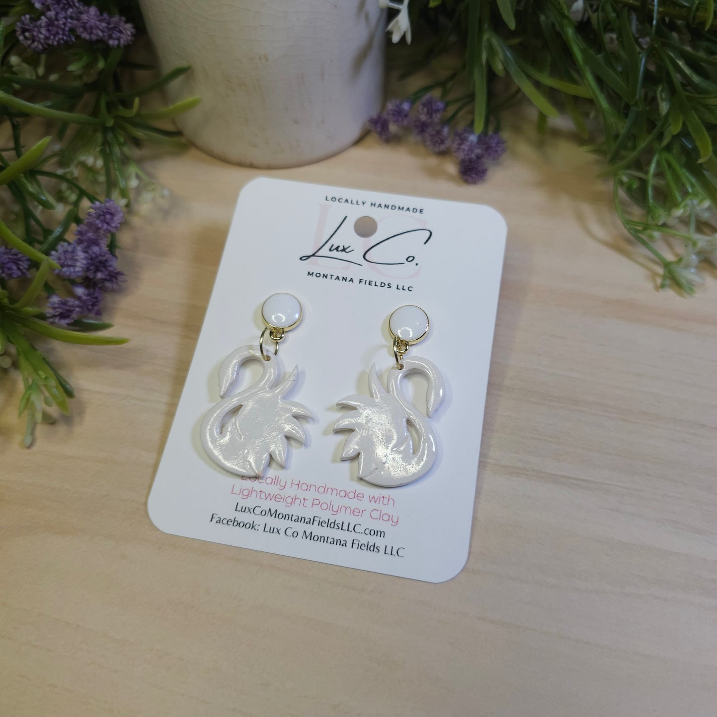 Swan - Polymer Clay Earrings Handmade lightweight clay jewelry
