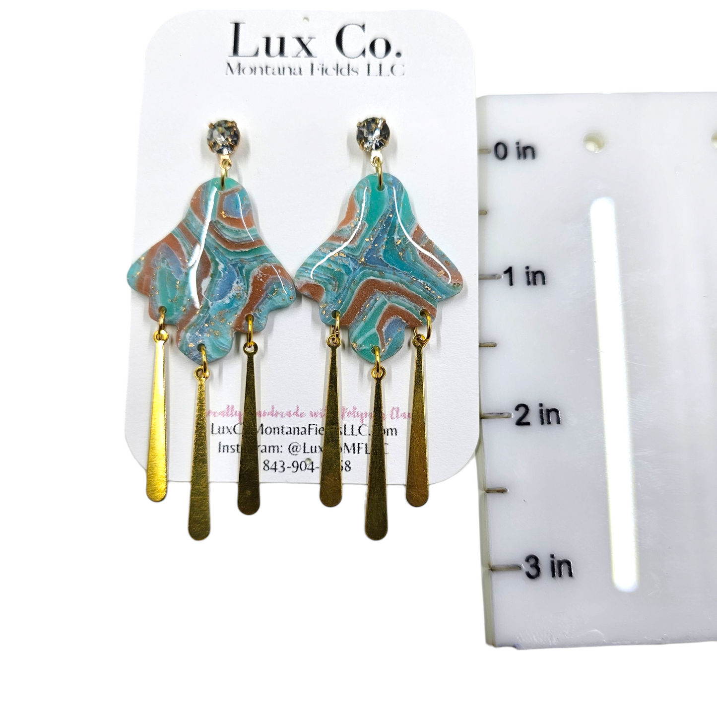 Turquoise Geo Marbled Polymer Clay Earrings