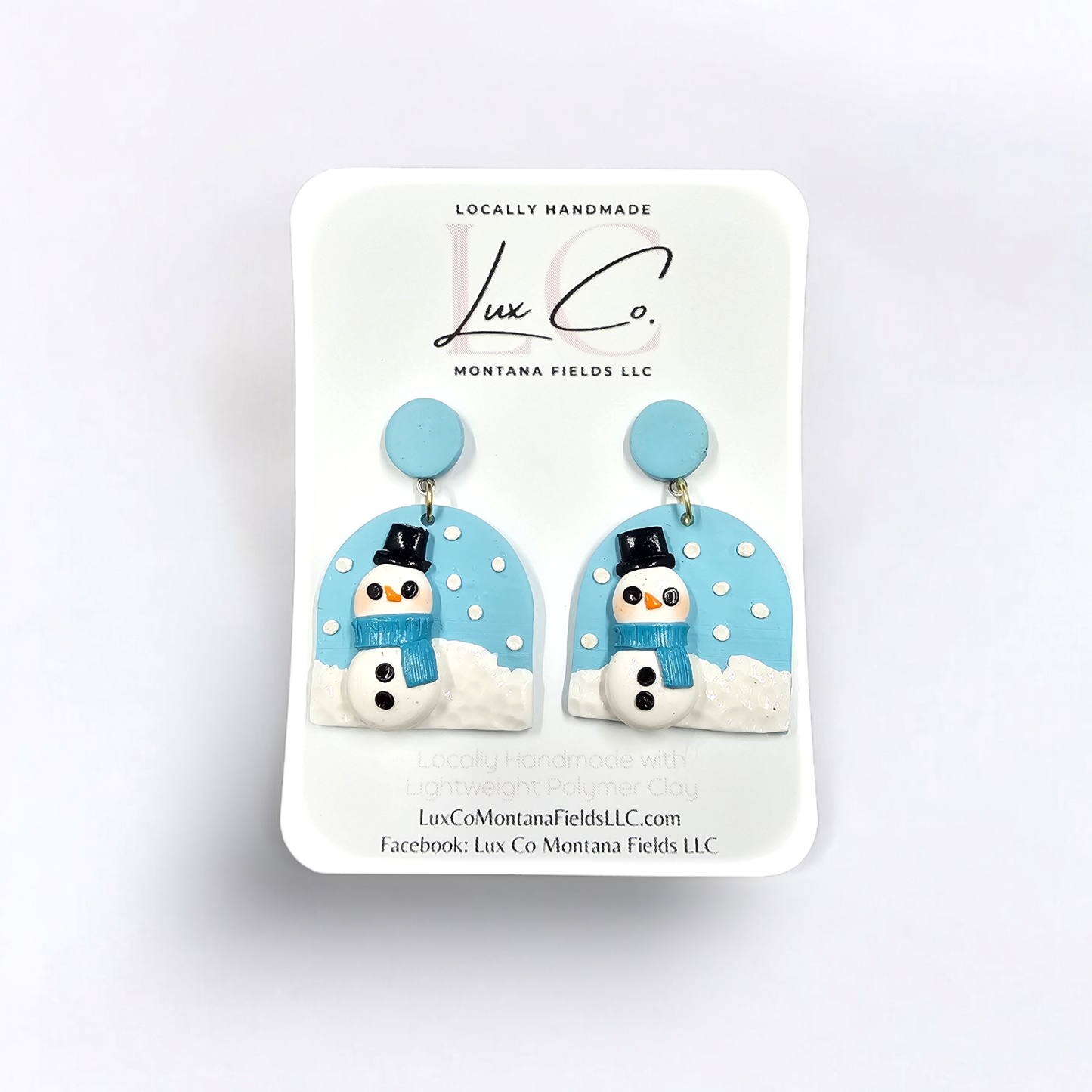 3D Snowman Scene Handmade Earrings - Clay Earrings - Lightweight Earrings