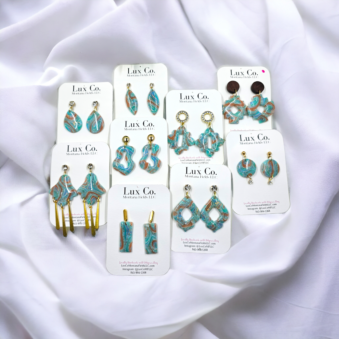 Turquoise Geo Marbled Polymer Clay Earrings