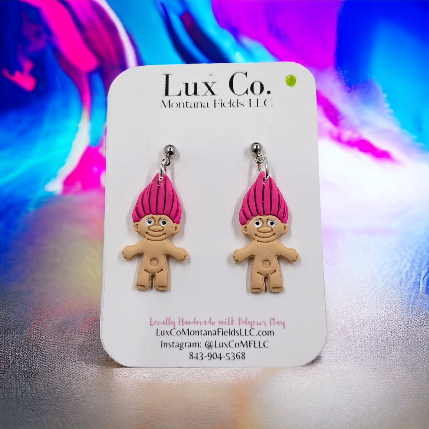 Troll Doll Polymer Clay Earrings