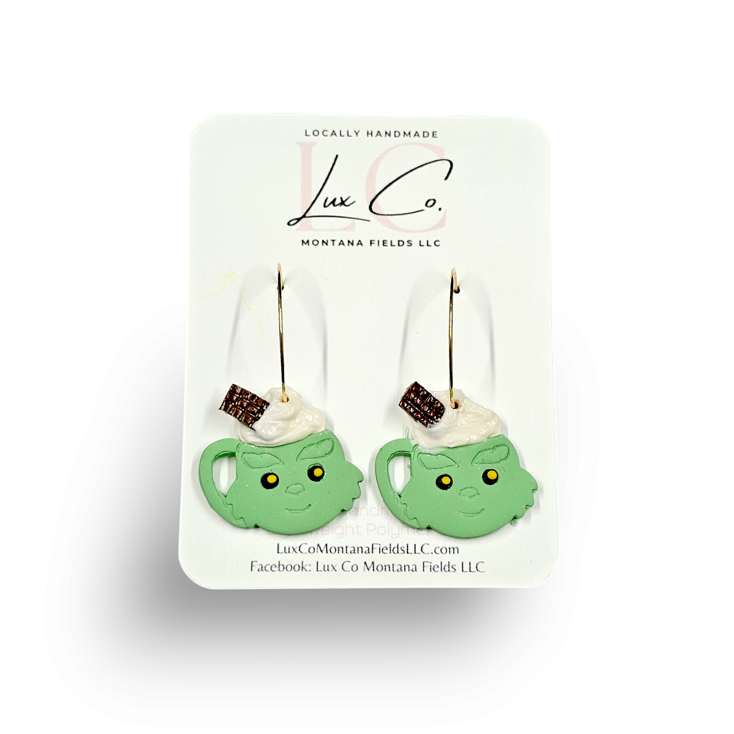 "Whoville" Green Who Coffee polymer clay earrings