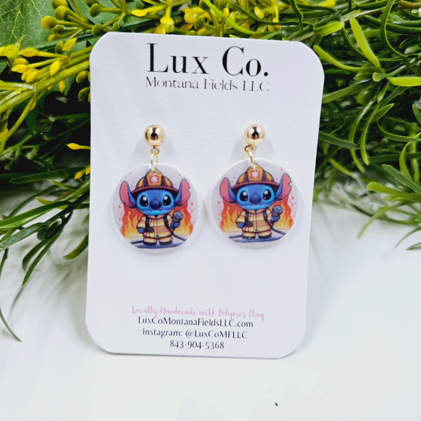 Doctor/ Firefighter Blue Alien Polymer Clay Earrings