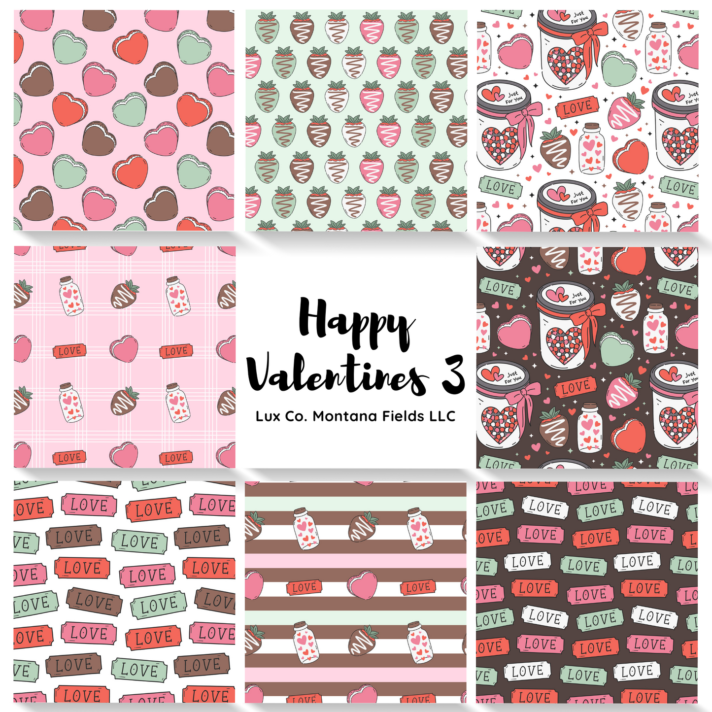 All "Happy Valentines" Sets, 8 Water-Soluble Transfer Papers