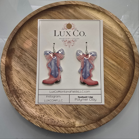 July 4th Boot Earrings – Polymer Clay patriotic boot earrings