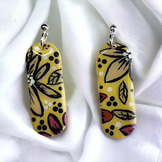 Handmade floral and yellow polymer clay earrings