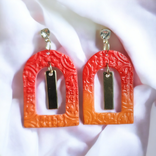 Handmade fall style arched polymer clay earrings