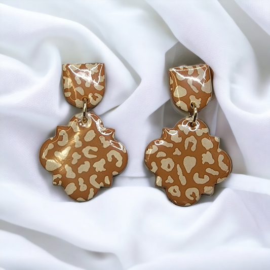 Handmade tan leopard print polymer clay earrings style 2