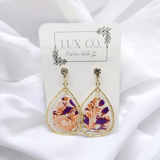 Orange, Purple, and Gold Fancy Earrings