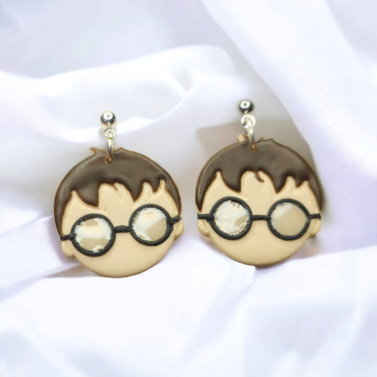 Wizard with Glasses, Clay Earrings, Wizarding School Student, Wizard Earrings, Lightweight Earrings, Hypoallergenic Earrings, Wizard Kid