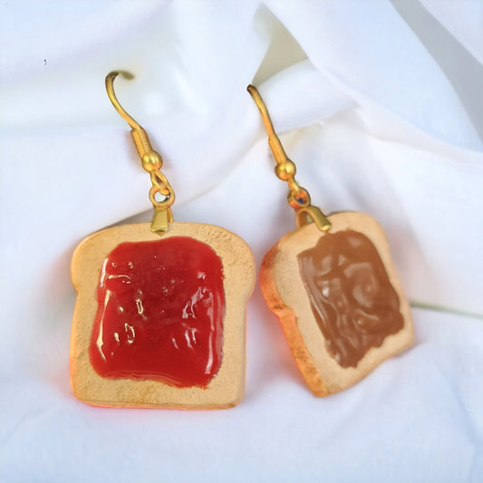 Peanut Butter and Jelly Earrings, Clay Earrings, Sandwich Earrings, PB & J Earrings, Food Earrings, Gifts for Her, Cook Earrings