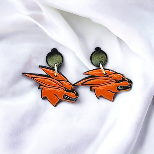 Nine Tails Earrings, Anime Earrings, Tailed Beast Earrings, Nine Tail Fox, Buramate Earrings, Clay Earrings, Hypoallergenic Earrings