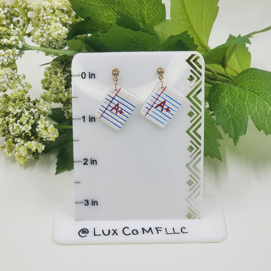 A+ Earrings, Teacher Earrings, Notebook Earrings, Graded Paper Earrings, Clay Earrings, Hypoallergenic Earrings, A Plus Earrings